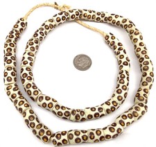 Made in Ghana Beige W/ Yellow Recycled glass African trade beads 01863 