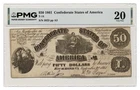 CONFEDERATE STATES OF AMERICA banknote $50 1861 T-14 PMG grade VF 20 Very Fine