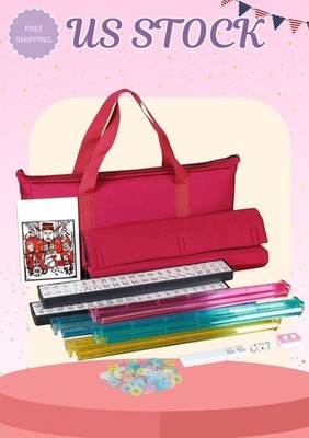 Full Size American Mahjong Set - 166 Tiles, 4 Pushers & Accessories, Red