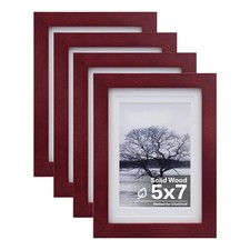 Egofine 5x7 Picture Frames 4 Pack with Mat for 4x6 Photos, Plexiglass, Cherry Re