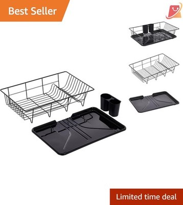 Dish Drying Rack Set Metal Plastic 12x19x5 Space Saver for Countertop Kitchen