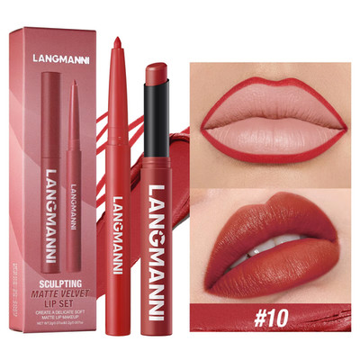 Integrierter wasserfester Lipliner + Lippenstift Lippenstift Lippenstift Set, kein Verschmieren, kein Verblassen,