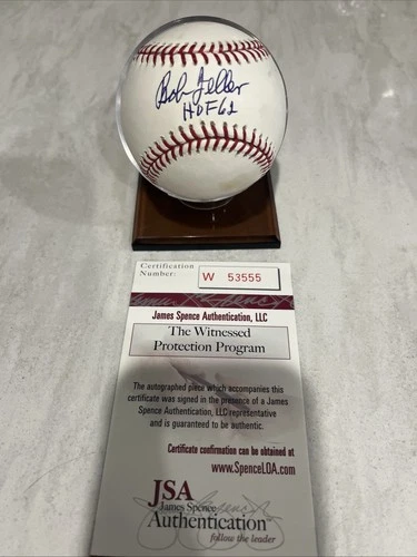 BOB FELLER HOF 62 Signed Rawlings Official Major League Baseball JSA COA AUTO