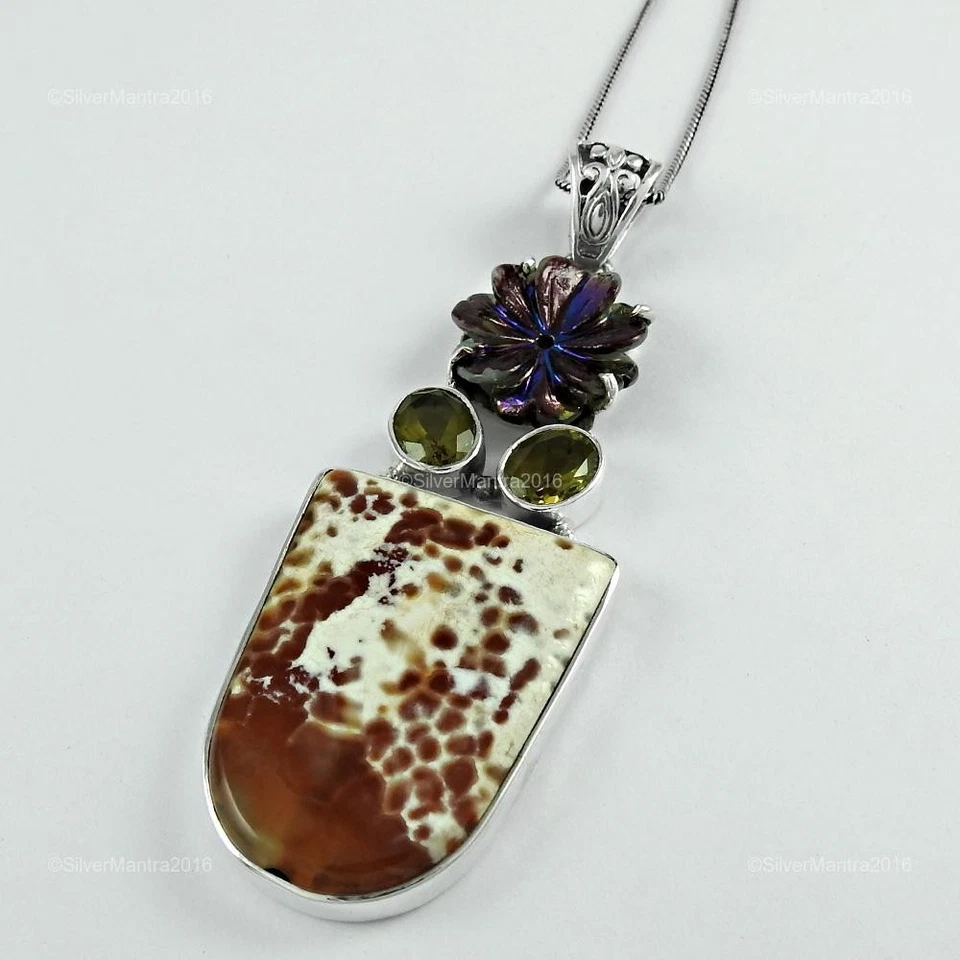 Cabochon Peridot 925 Silber Handgefertigt Weihnachtsgeschenk Einmaliger Anhänger - Bild 4 von 4