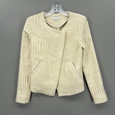 IRO Jacket Womens 36 White Mepsie Textured Tweed Moto Zip Geometric Collarless