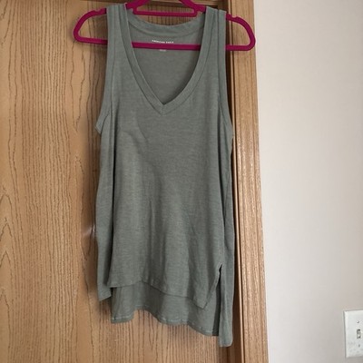 American Eagle Women's M Gray Solid Knit V-Neck Sleeveless Stretch Slit Tank