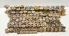 Lot of 170 Vintage Empty Wooden Sewing Thread Spools Various Brands & Sizes