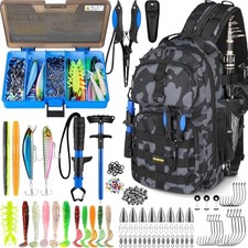 PLUSINNO Fishing Backpack with Tackle Boxes, Waterproof Fishing Sling Tackle Bag