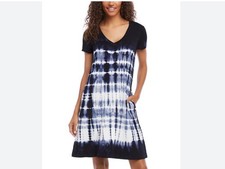 Karen Kane Quinn Navy Blue V-Neck Tie Dye Pocket Jersey Knit Dress Size XL