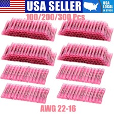 100 300 Pcs Heat Shrink Butt Wire Connectors Crimp Terminals AWG 16-22 Gauge US