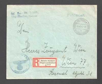 Germany Ungarisch Hradisch (Czech Republic) Nazi 1942 Registered Cover - Image 1 of 4
