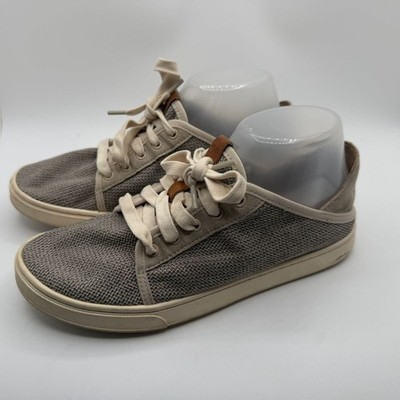 Olukai Pehuea Li Sneakers Women's Size 8.5M Tapa/White Sand Lace up Canvas Shoes