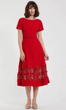 $458 Mac Duggal Belted Midi Illusion Dress in Cherry Red