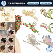 6 Pcs Large Hair Claw Clips for Women - Strong Butterfly Flower Design, 4.3 Inch