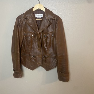 Max Mara White label Leather Jacket Whiskey Color ladies SZ US 6 Made In Italy