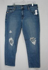 New Gap Denim Girlfriend Blue Jeans Tapered Leg Womens 14/32 Stretch Distressed