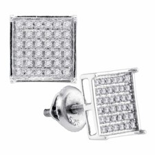 10k White Gold Womens Round Diamond Square Cluster Earrings 1/4 Cttw