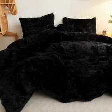NEW MODERN CHIC ULTRA SOFT PLUSH LUXURY FLUFFY FAUX BLACK FUR COMFORTER SET