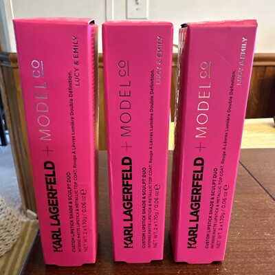 3 Karl lagerfeld MODELCO Custom Lipstick shade & sculpt duo Lucy & Emily, BNIB