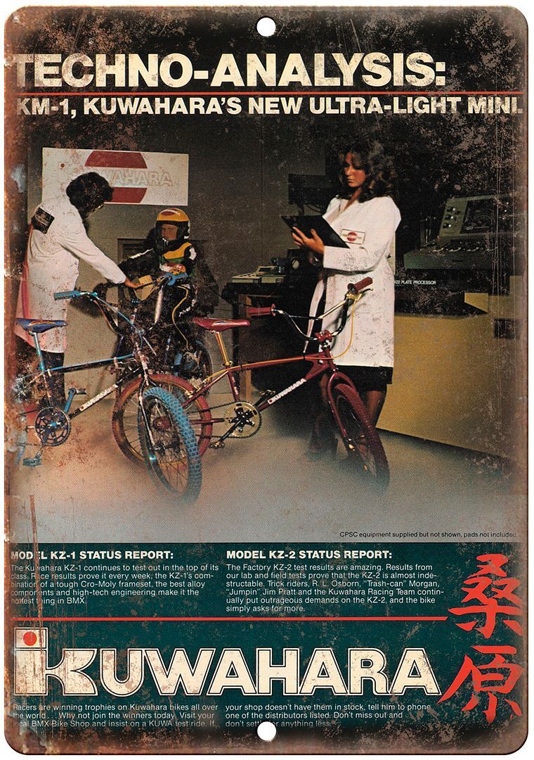 Kuwahara KZ-1 KZ-2 Vintage BMX Racing Ad Reproduction Metal Sign