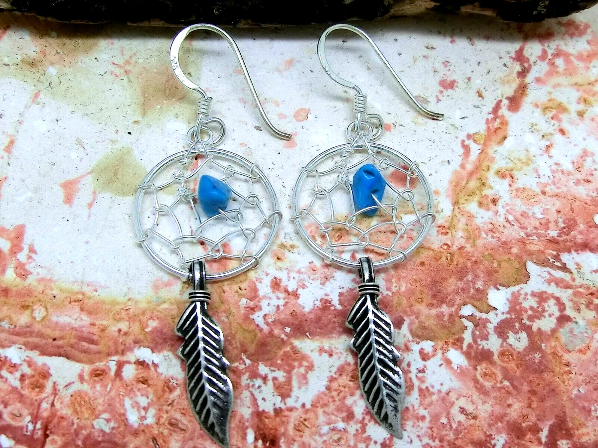 Orecchini pendenti a spirale in argento con turchese vintage, stile