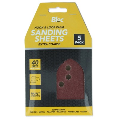SCHLEIFBLÄTTER 5ER-PACK extra grobe Klett-Handfläche 40er-Körnung Schleifpapier Pads UK
