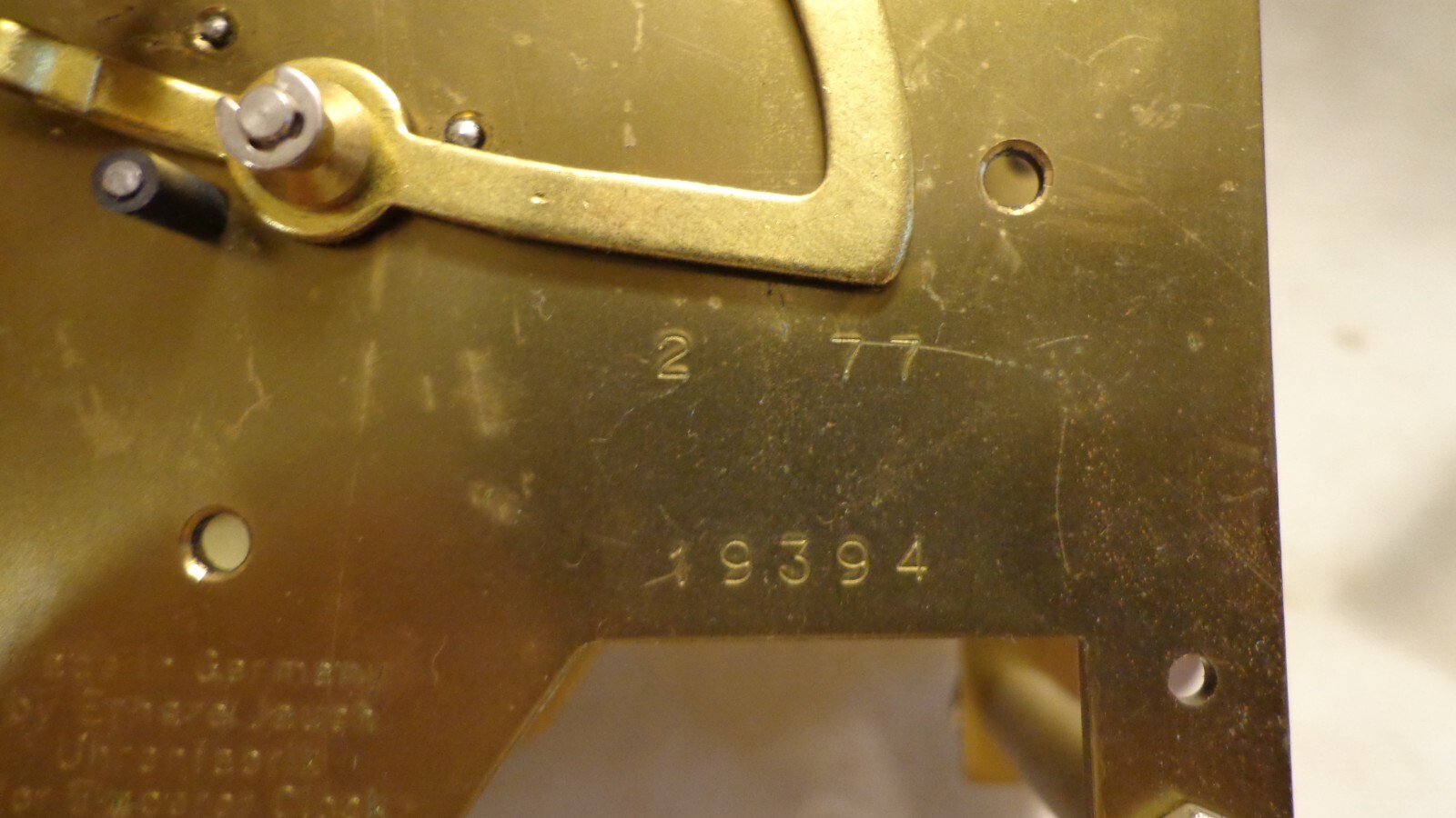 JAUCH 77 EMPEROR CLOCK PARTS WORKS MARKED 2, 77 + 19394 , DIAL PARTS