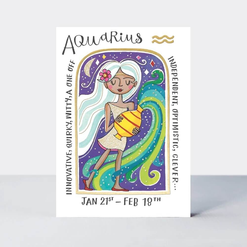Aquarius Birthday Card Zodiac Star Water Bearer – Fun Astrological Greeting Card