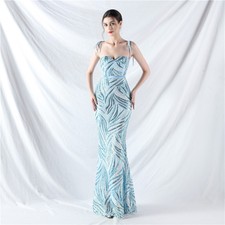 Sexy Womens Tie Rope Sling Strapless Bead Fishtail Dress Evening Gown Slip Dress