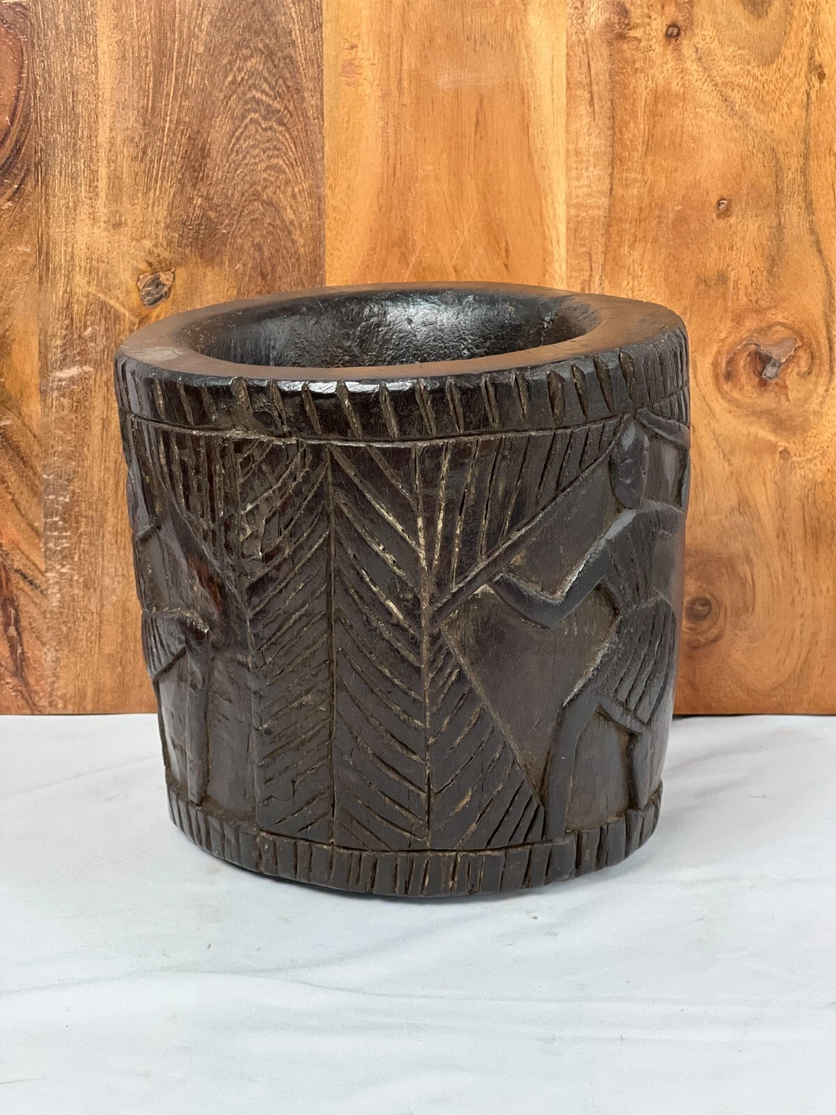 Wooden Antique Hand Carved Mortar/Okhli