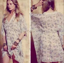 NEW XS/S $398 Free People Anna Sui Water Lily Silk Kimono Beach Coverup Sheer