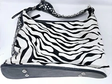 American West Zebra Hair on Leather Large Crossbody Bag Purse #3195572