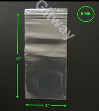 3" x 6" Heavy Duty Clear Resealable Zip Top Lock FDA Clear Plastic Bags 6 miL