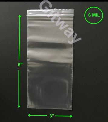 3'' x 6'' Heavy Duty Clear Resealable Zip Top Lock FDA Clear Plastic Bags 6 miL
