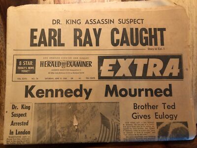 Kennedy Mourned, Dr. Martin L. King Jr. assasin James Earl Ray Caught 1968 Extra