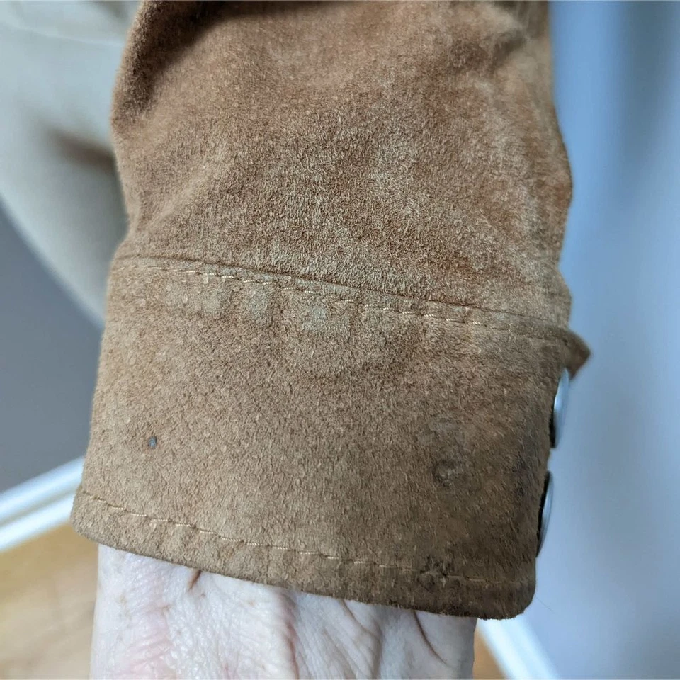 Chaqueta de moto de cuero marrón remache negro Foto 4 de 4