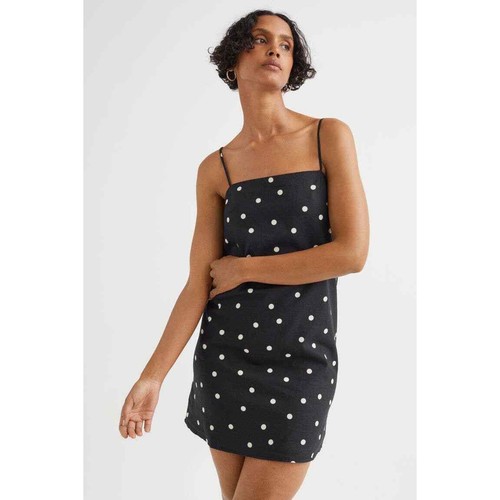 Hu0026M Women's size XXL Linen Polka Dot Black Tank Summer Straight Cut Airy  Dress | eBay