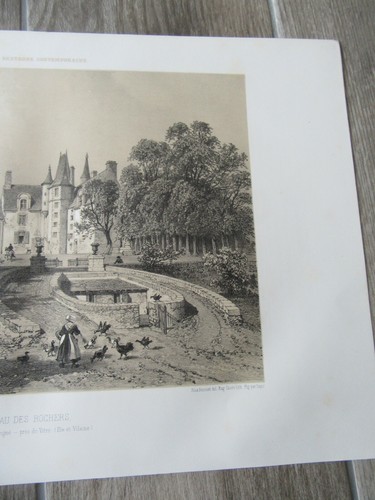 GRAVURE 1867 CHATEAU DES ROCHERS VITRE SEVIGNE LITHOGRAPHIE ORIGINALE - Bild 4 von 5