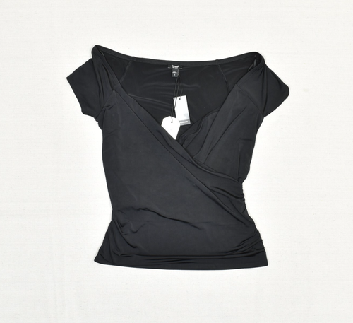 NEW Express Women's Blouse V Neck Short Sleeve Solid Polyester Black Size M