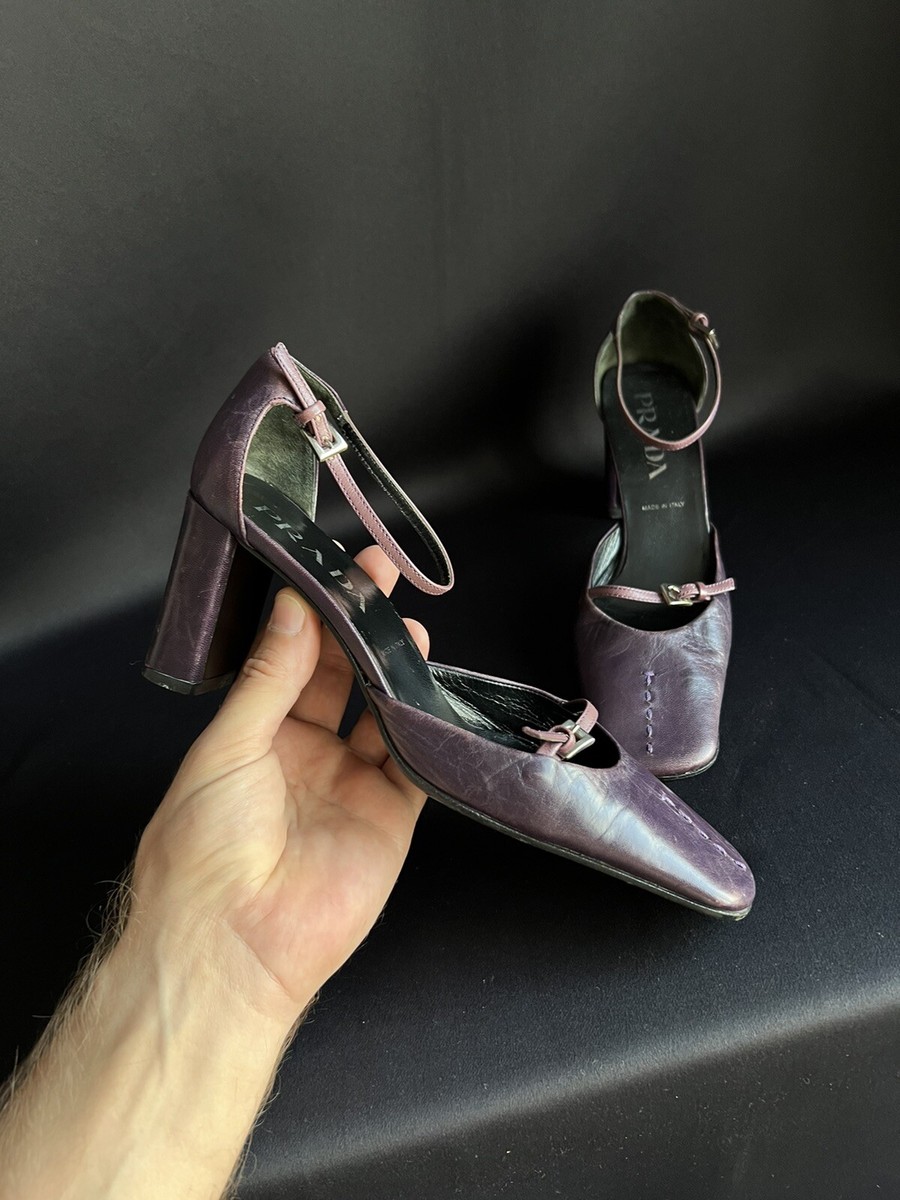 Prada Vintage Women's Leather Heels Shoes Size 37 Good