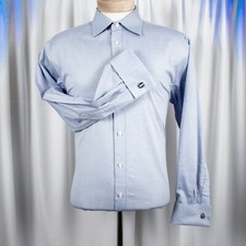 CHARLES TYRWHITT French Cuffs Sky Blue Solid Men Dress Shirt Size 16
