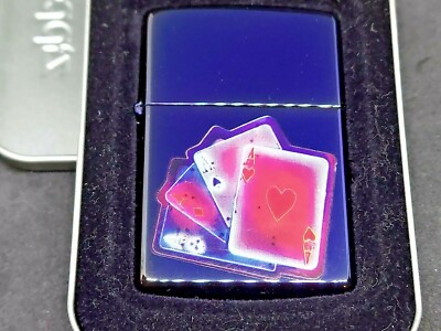 4 ACES TEXAS HOLD 'EM ZIPPO LIGHTER MINT IN METAL BOX with Papers