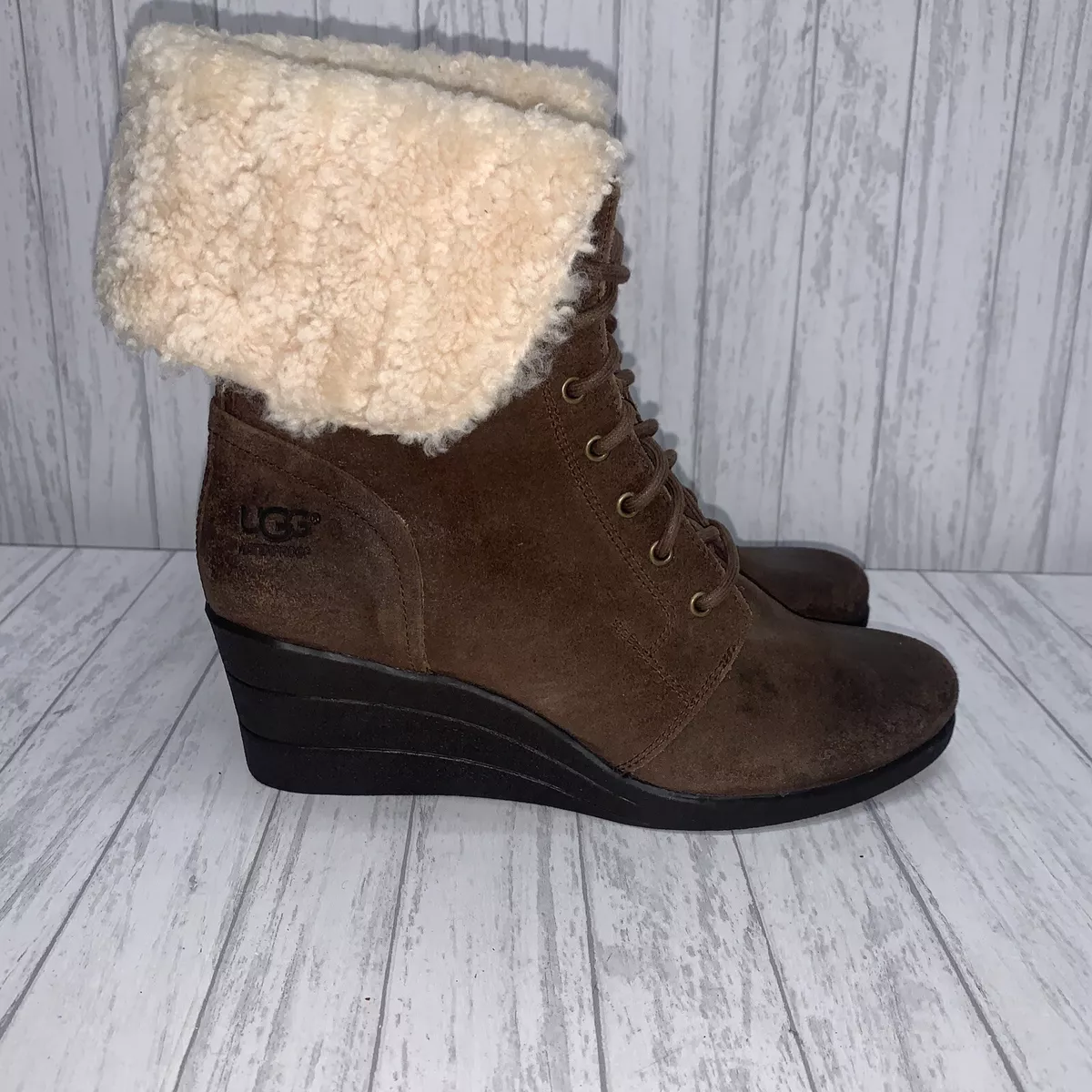 Womens Size 10 Ugg Zea Leather Uptown Wedge Boots Small Flaw eBay
