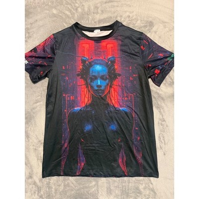Unbranded Graphic Tee Mens M Black Red Cyberpunk Sci-Fi Art Polyester Spandex