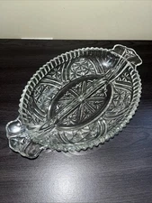 Vintage Anchor Hocking Stars And Bars Decided Relish Dish