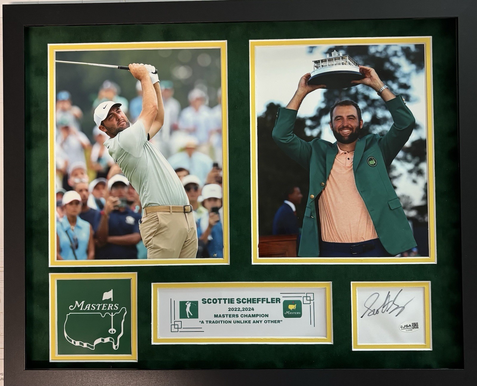 Scottie Sheffler Autographed Signed Scottie Scheffler Masters Champion Framed 16-20 Collage Jsa Augusta 