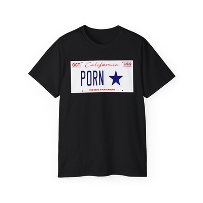 備蓄米 即日発送  PORN STAR Tシャツ Porn Star California License Plate, Cotton T-Shirt, Screen Printed