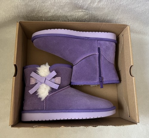 Ugg Koolaburra Victoria Mini Winter Boots Girls Sz 3 Suede Fur Purple *Torn Box - Picture 2 of 11