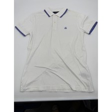 Brooks Brothers Polo Shirt Supima Cotton Slim Fit White Blue Trim Small