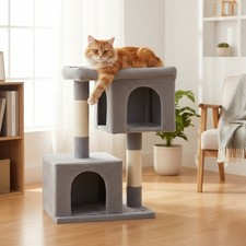 Stylish Light Gray Cat Tower for Large Cats - 3 Levels, Scratching Posts Caves